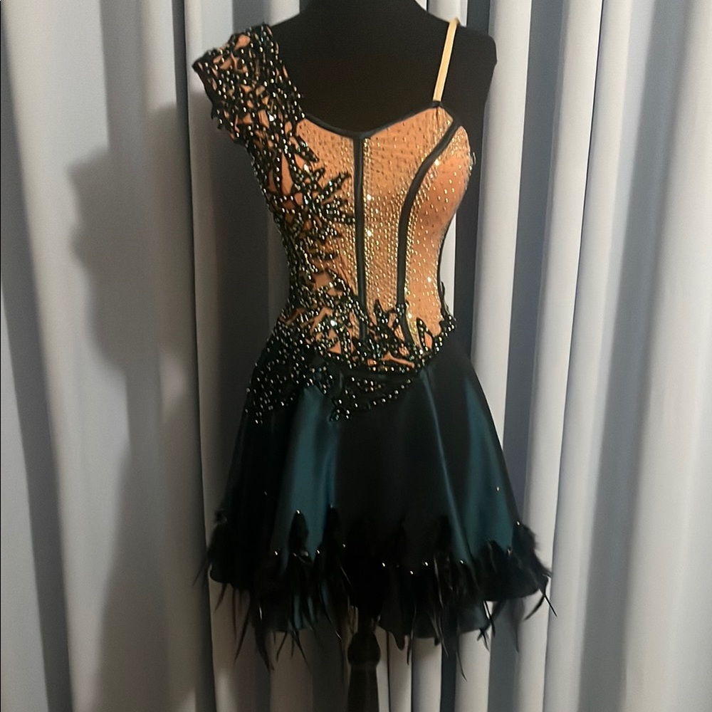 Elegant Black and Gold Ballroom Competition Dress
